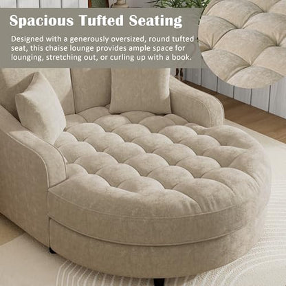 55" Modern 2-Seater Chaise Lounge Sofa Bed - Chenille Upholstered Loveseat Couch with Tufted Seat & Detachable Pillows, Space-Saving Sleeper Sofa (Champagne) - color: Champagne