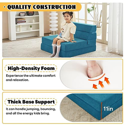 jela Foldable Sofa Bed, Convertible Sleeper Lounge Chair Floor Mattress Floor Couch with Backrest, Fold Out Futon with Washable Miss Fabric Cover for Guest Room, Living Room (83"x33",Teal) - color: Miss Fabric Light Blue