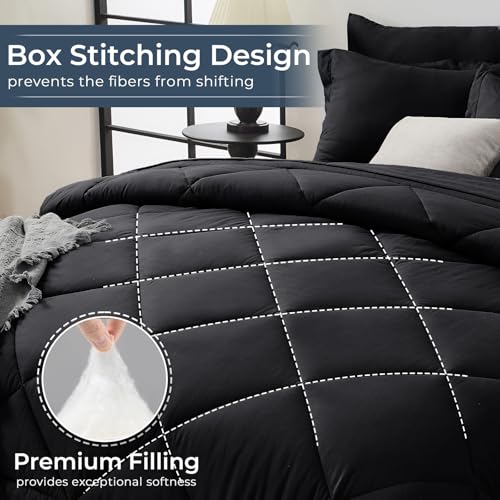 7-Piece Full Comforter Set, Black | Reversible, All-Season, Soft, 7 Piece Set, All-Season Reversible Bed in a Bag, Flat Sheet, Fitted Sheet, Pillowcases - color: Black, size: Full