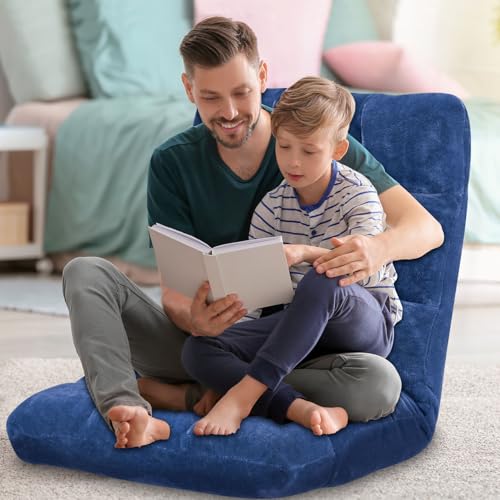 Floor Chair 14 Adjustable Positions w/Back Support, Padded Lazy Sofa w/Breathable Cotton & Skin-Friendly Coral Velve for Reading Meditating Gaming,Navy - color: Navy