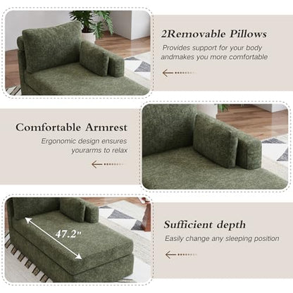 Chifee & Vingol 31.89" Chaise Lounge with Right Armrest Upholstered Modern Lounge Couch Sleeper Sofa with Cushions & Pillows for Living Room Bedroom Reading Nook,Green - color: Green, size: Single Chaise-Right Armrest