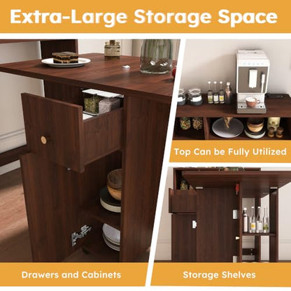 Wall-Mounted Folding Dining Set, Smart Sideboard with Power Outlet & Storage, 3-Mode Expandable Table for6 People, Space-Saving Solution for Small Apartments - color: Walnut (Table Only)