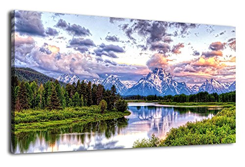 arteWOODS Landscape Canvas Wall Art Nature Picture Oxbow Bend Grand Teton National Park Modern Canvas Artwork River and Forest Contemporary Wall Art Large Size for Home Office Decoration 24" x 48" - color: National Park, size: 48"L x 24"W