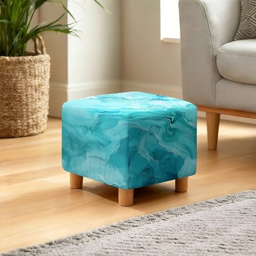 Teal Marble Print Ottoman Cover Square, Storage Ottoman Slipcovers Stretch Footrest Foot Stool Covers Protector with Elastic Band, for Pets - color: Teal Marble