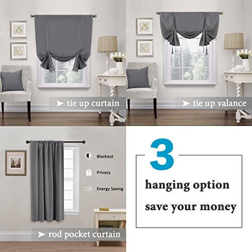 H.VERSAILTEX Blackout Curtain for Windows - Tie Up Curtains and Valances Set Roman Balloon Blind Rod Pocket Short Curtain for Kitchen/Bathroom/Bay Bluish Gray 42W x 63L (Set of 1 Panel) - color: Bluish Gray