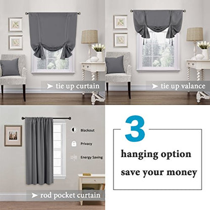 H.VERSAILTEX Blackout Curtain for Windows - Tie Up Curtains and Valances Set Roman Balloon Blind Rod Pocket Short Curtain for Kitchen/Bathroom/Bay Bluish Gray 42W x 63L (Set of 1 Panel) - color: Bluish Gray