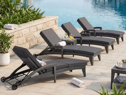 Patio Chaise Lounge Set of 2, Wicker Lounge Chairs Outdoor with Wheels, Wicker Chaise Lounges with Armrests All Weather, Solid Grey - color: Solid Grey, size: 2 pack