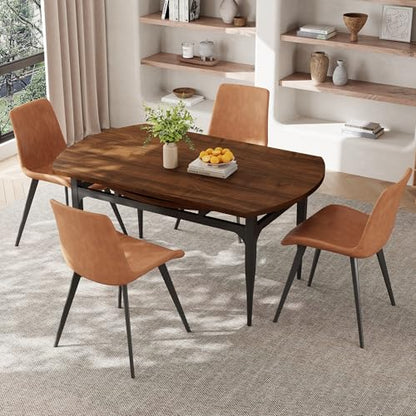 HIPIHOM 55‑Inch Extendable Dining Table Set with 4 Upholstered Chairs and Metal Frame for Dining Room - color: Walnut/Brown