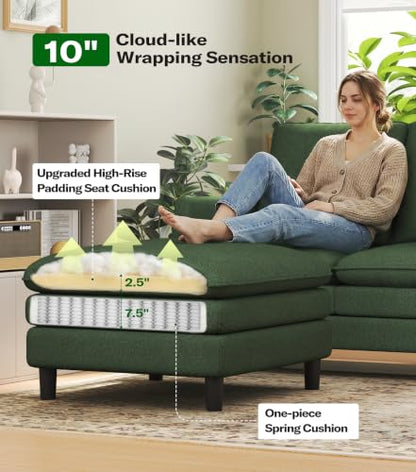 Welzona 3-Layers Cloud L Shaped Couch, 51" Teddy Sofa and Loveseat Set | Comfy Teddy Fabric, Washable Covers, Tool-Free Setup, All-wood Cloud Couches for Living Room, Bedroom, Small Spaces, Green - color: Green, size: cloud loveseat & ottoman