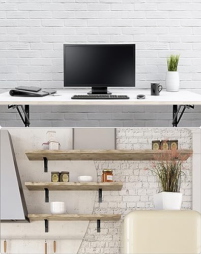 QWORK 24" Heavy Duty Folding Shelf Brackets for Wall Mounted Folding Tables Benches Shelves, Max Load 330lbs, 2 Pack Iron Bracket with Black Finish