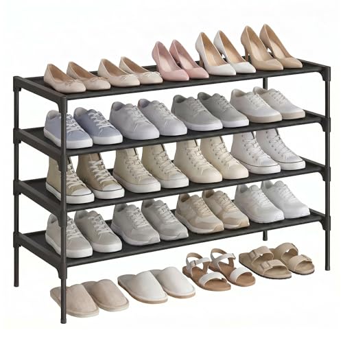 SONGMICS HOME Slim Shoe Storage Organizer, 4-Tier Metal Shoe Rack, for Hallway Closet, Non-Woven Fabric Shelves, Black - color: Black, size: 4 Tiers (11.8"D x 36.3"W)