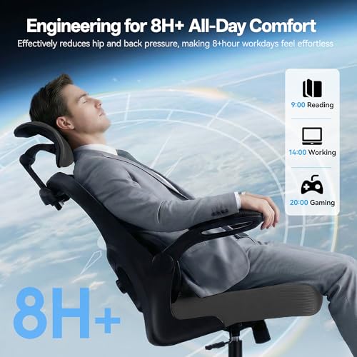 Ergonomic Office Chair, Desk Chair with Adjustable Lumbar Support | High Back Breathable Mesh Computer Chair with Adjustable Headrest,Hanger,Flip Up Armrest and Rocking Function for Home Office - color: Dark Gray