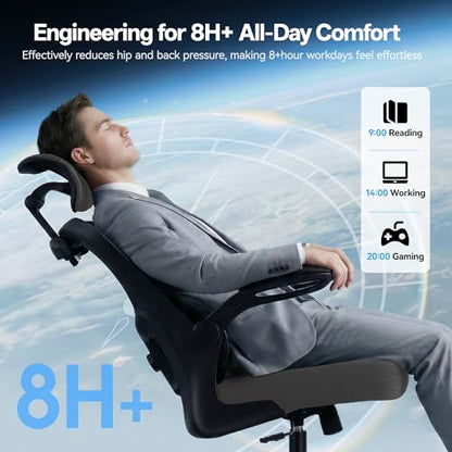 Ergonomic Office Chair, Desk Chair with Adjustable Lumbar Support | High Back Breathable Mesh Computer Chair with Adjustable Headrest,Hanger,Flip Up Armrest and Rocking Function for Home Office - color: Dark Gray
