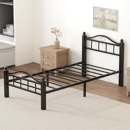 Metal Twin Bed Frame with Headboard | Noise-Free Design, 12” Underbed Storage, Heavy Duty with Headboard, No Box Spring Needed, Tool-Free Assembly - color: Twin -Black