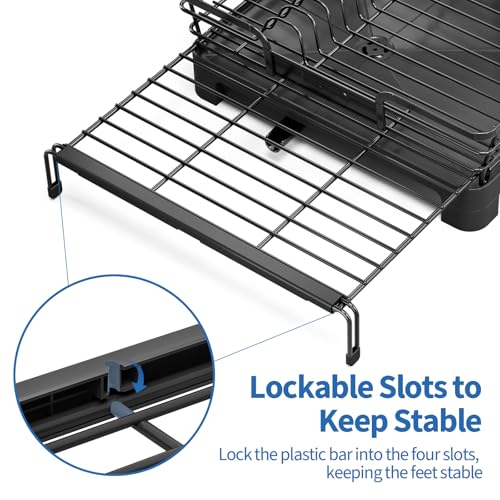 TOOLF Expandable Over The Sink Dish Drying Rack for Kitchen Counter, Black | Extend 12.56"-23.97"L,Stainless Steel & PP,Cups & Cutting Board Holder,Removable Utensil Holder,Adjustable Feet Fit Most Sink - size: 1-Tier(Side Extension)