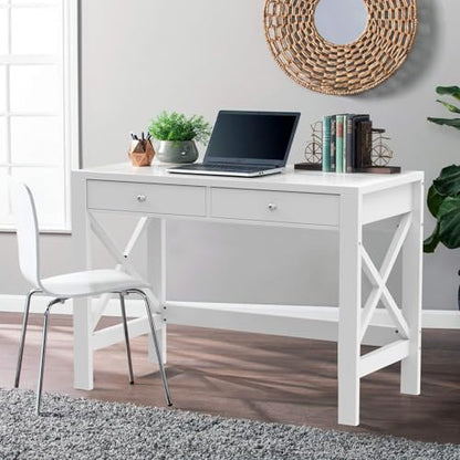 ChooChoo 40 Inches Farmhouse Computer Desk with 2 Drawers | Wooden Writing Desk, Study Desk for Home Office, Makeup Vanity, White - color: White, size: 40inch without Power Outlet
