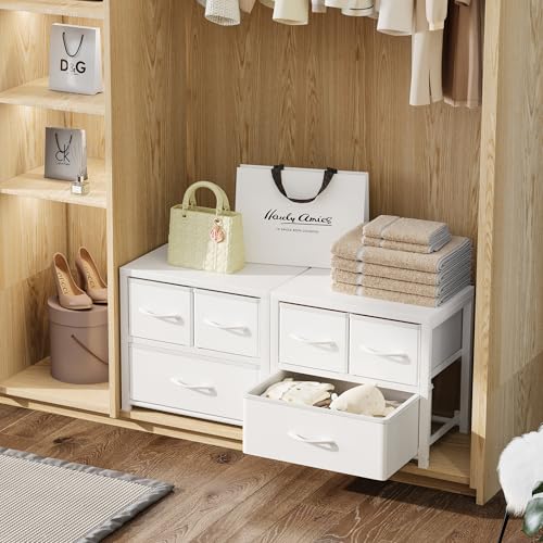 Homeiju Stackable 3-Drawer Fabric Dresser with Waterproof Wood Top – Closet Organizer & Storage Drawers for Bedroom, Modern Metal Frame Design (2 Tier-2 Pack) - size: 3-Drawer, 2-Tier, 2-Pack