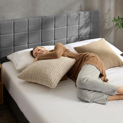 Hearth & Harbor Bed Headboard, Square Tufted Linen Queen Headboard Only, Upholstered, Wall Mounted, Adjustable Height 34'-42', Modern, Silver - color: Silver, size: Queen