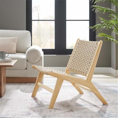 Modway Saoirse Woven Rope Wood Accent Lounge Chair in Natural Natural - color: Natural Natural