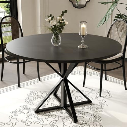 GarveeHome 47 Inch Round Dining Table for 4-6-Black/Only Table | Circle Kitchen Table with Pedestal Base, Farmhouse Wooden Dining Table for Small Spaces, Kitchen & Dining Room, Living Room - color: Black