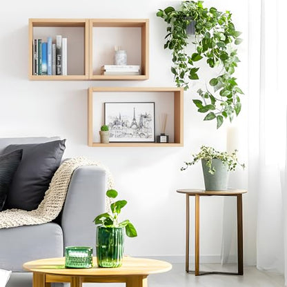 Wall Mount Shelf Set of 3, Floating Cube Shelves for Space Discovery Home and Commercial Use, Large Size Shelves Set, Light Walnut - color: Light Walnut, size: Set3