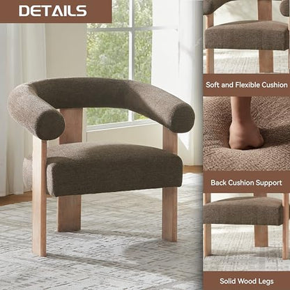 VKNOW Barrel Accent Chairs Set of 2 with Armrests and Rubberwood Legs | Mid Century Modern Upholstered Living Room Chairs with Open Back, Chenille Fabric, arm chair for Living Room, Bedroom, Brown - color: Brown, size: Set of 2