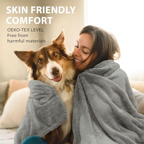 DEZ FURNISHINGS Ultra Soft Plush Fleece Throw Blanket, Double Sided Cozy Thick Warm Blanket for Sofa & Bed, Throw XL (60" x 70"), Light Gray - color: Light Gray, size: Throw XL (60" x 70")