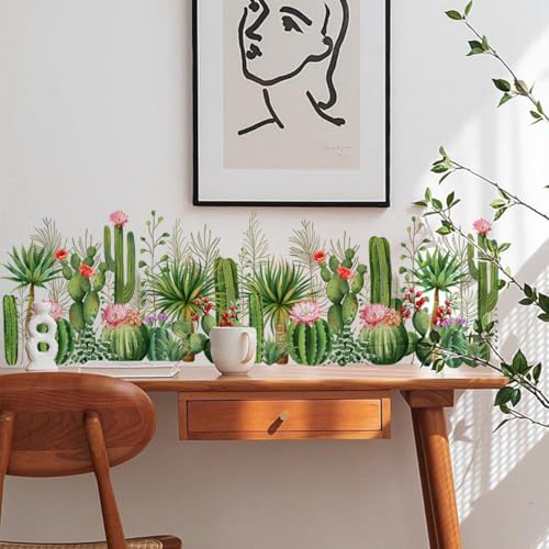 2 Pieces Cactus Wall Decals Vinyl Cacti Wall Stickers Removable Cactus Art Murals Peel and Stick Cacti Decor for Girls Bedroom Living Room Nursery - style: Cactus