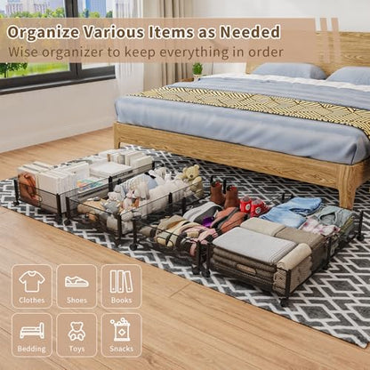 Under Bed Storage with Wheels, 31.5in / 35L Large Rolling Underbed Storage, Underbed Drawer on Wheels, Tool-free Assembly Metal Under Bed Drawers Organizer Container for Bedroom Shoes Clothes Toys - size: 2 Pack (31.5×15.7")