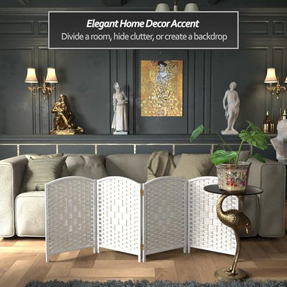Red Lantern 2 ft. Short Diamond Weave Fiber Folding Screen - White - 4 Panel - color: White, size: 4 Panel