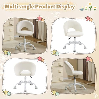 VINGLI Small Vanity Chair with Wheels for Girls.Cute Modern Adjustable Height Armless Office Desk Chair.360°Swivel Comfy Rolling Chair for Study, Make up Room,Small Space,Linen White - color: Linen White