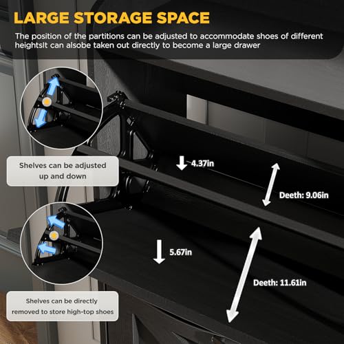 Maupvit Large Shoe Storage Cabinet with 4 Flip Drawers, Narrow Shoe Cabinet for Entryway with Wooden Legs, Freestanding Hidden Shoe Rack Organizer ＆ Metal Hinges, Black - color: Black, style: 4-Drawers