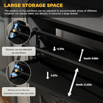 Maupvit Large Shoe Storage Cabinet with 4 Flip Drawers, Narrow Shoe Cabinet for Entryway with Wooden Legs, Freestanding Hidden Shoe Rack Organizer ＆ Metal Hinges, Black - color: Black, style: 4-Drawers