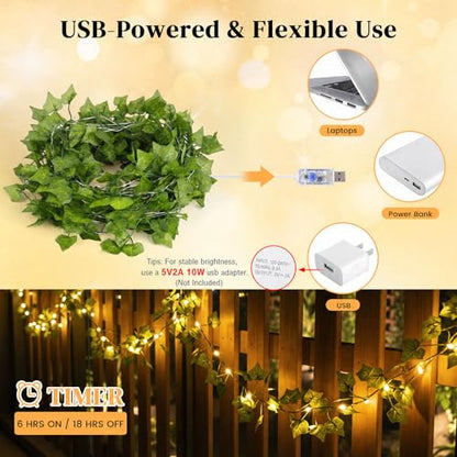 DomeStar 40 FT 120 LED Fairy Lights with Vines, Vines with Light, Curtain | Bedroom, String Lights with Remote for Dorm, Wedding, Party, Wall, Indoor, Outdoor Holiday Home Decor - style: 40Ft-120LED-lvy