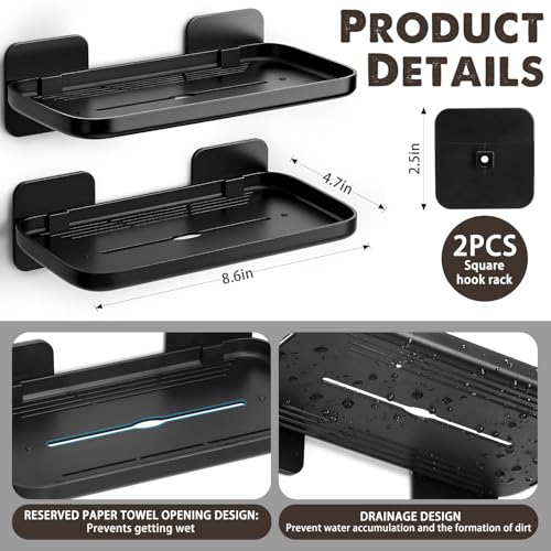 FAYYGYH 2 Pack Adhesive Floating Shelves, No Drill Small Floating Shelf | Wall Storage Damage-Free Wall Mounted Organizer for Bathroom, Kitchen, Bedroom & Office (Black) - color: Black
