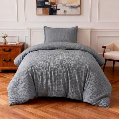 Amazon Basics Duvet Cover Set with Jacquard Geometric Pattern, 2-Piece with 1 Duvet Cover and 1 Pillow Sham, Comforter Not Included, Twin, Dark Gray - color: Dark Gray, size: Twin