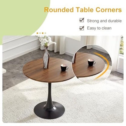 31.5" Round Dining Table, Mid-Century Modern Tulip Table with Thickened Tabletop & Metal Pedestal, Circle Bistro Table for Kitchen, Small Places, Apartments, Cafe - color: Walnut, size: 31.5" dining table
