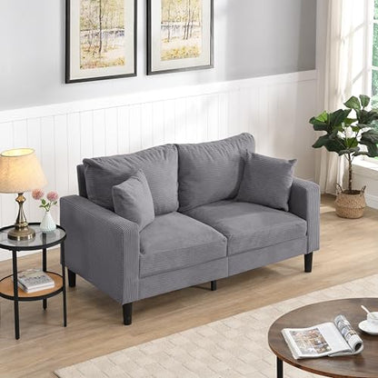 Space Saving 57 Inch Upholstered Sofa, Modern Two-Seater Loveseat with Solid Legs, Fits Cozy in Apartment Living Rooms and Studio Corners to Maximize Floor Plan, Light Gray