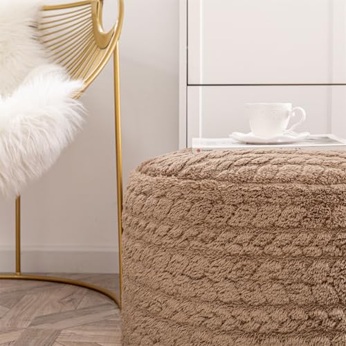 Poofieotto Round Pouf Ottoman Footstool 20x14In Ottoman Couch Footrest Tan | All-One Foam Pouf, Ottoman Coffee Table,Couch Foot Rest,Chair Footrest,Remov. Cover, Perfect for Living Room, Bedroom & Dorm - color: Tan