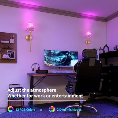 Shenmoyl Battery Operated Wall Sconces Set of 2, Flower Pattern Shade 5000 mAh Rechargeable Bulb with 12 RGB Colors Dimmable Wall Sconce for Living Room Bedroom - color: Leaf Shade
