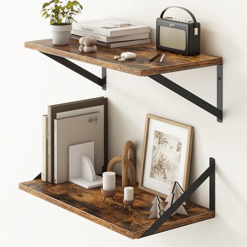 Fun Memories 20 Inch Floating Shelves, Deep Wall Shelves for Kitchen, 20 x 10 Floating Shelf for Living Room, Bedroom, Farmhouse Floating Shelves for Home Decor Storage, Rustic Brown, Set of 2 - color: Rustic Brown, size: 20"W x10"D