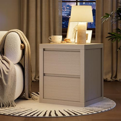 Nightstand with 2 Drawers, Modern Bedside Table with Handless Design, Wood End Table with Thickened Design, Night Stand for Bedroom, Light Grey Oak - color: Light Grey Oak