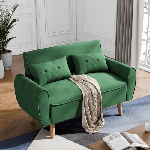 47'' Small Loveseat Sofa, 2 Seat Compact Couch with Tapered Legs, Green Upholstered Furniture, Solid Wood Frame, Comfy Foam Cushion, Easy Assembly for Small Spaces - color: Green