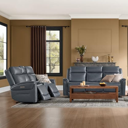 Watson & Whitely Recliner Sofa 3 Seat & Loveseat with Console, Blue | Genuine Leather, Super Zero Gravity Design, Power Headrest, Wireless Charger, Living Room Reclining Sectional Sofa Set - color: Blue, size: 5-Seat Sofa with Console