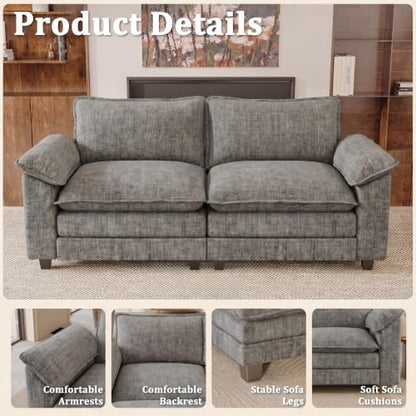 JUMMICO 79" Loveseat Sofa, Cloud Couch, Deep Seat, Light Grey | Comfy Chenille, Double Layer Cushion, Wide Armrest, High-Density Foam, 2 Seat Couch for Living Room Apartment, Small Spaces - color: Light Grey, size: Loveseat Sofa