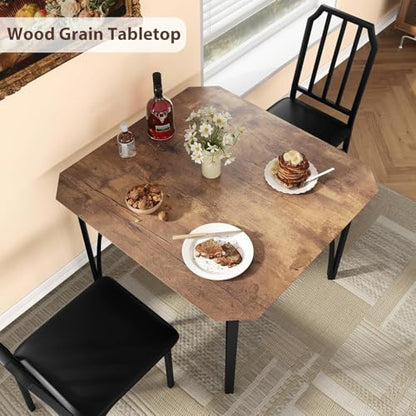 IDEALHOUSE Dining Table Set for 2, Kitchen Table Set of 2 with Upholstered Cushion Chairs, Dining Room Table Set with Kitchen Chairs, Easy to Assemble, Suitable for Apartment - (Rustic Brown) - size: 1* Table + 2* Chairs (Rustic Brown)