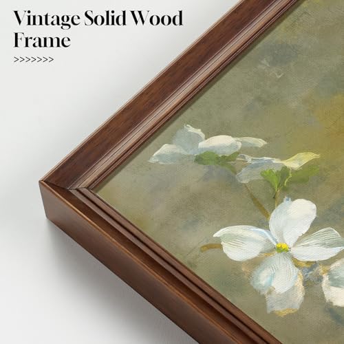 Framed Vintage Floral Wall Art, Green White Neutral Farmhouse Botanical Canvas Painting Prints Artwork for Walls, Rustic Retro Flower Picture for Living Room Bedroom Kitchen Hallway Wall Decor, 24x36 - color: Green B