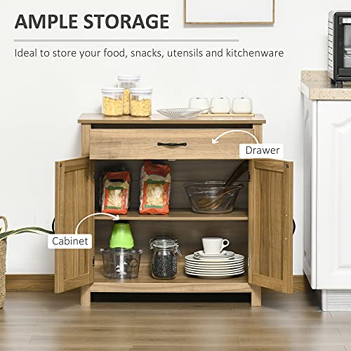 HOMCOM Farmhouse Sideboard Buffet Cabinet Barn Door Natural Wood Effect | Coffee Bar Cabinet, Drawer, Adjustable Shelf, Kitchen, Living Room, Entryway - color: Natural Wood Effect