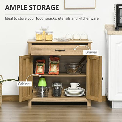 HOMCOM Farmhouse Sideboard Buffet Cabinet Barn Door Natural Wood Effect | Coffee Bar Cabinet, Drawer, Adjustable Shelf, Kitchen, Living Room, Entryway - color: Natural Wood Effect