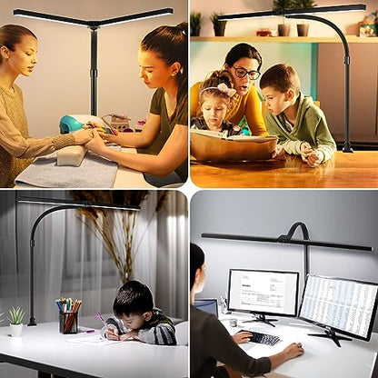 LED Desk Lamp with Clamp, 18W Dimmable Light, No Remote | 18W Dimmable Eye-Caring Clamp Light with Anti-Glare Cover and Flexible Gooseneck for Office, Dorm, Home and Study - color: Black-23.6in